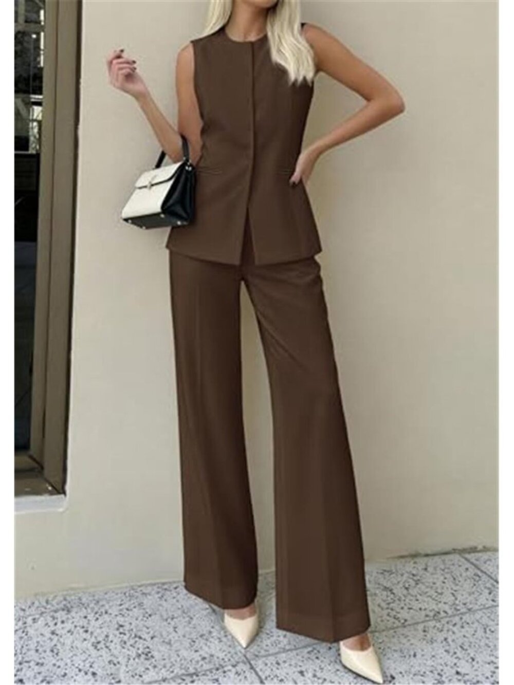 Women's 2 Piece Sets Summer Sleeveless Blazer Vest Pants Suit - Picture 2 of 6